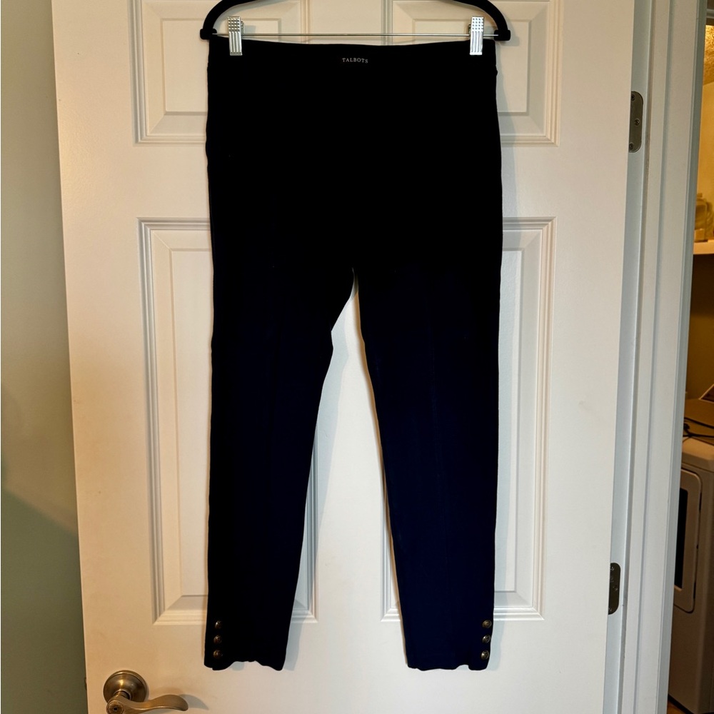 Talbots Skinny Ankle Navy Button-Hem Leggings M